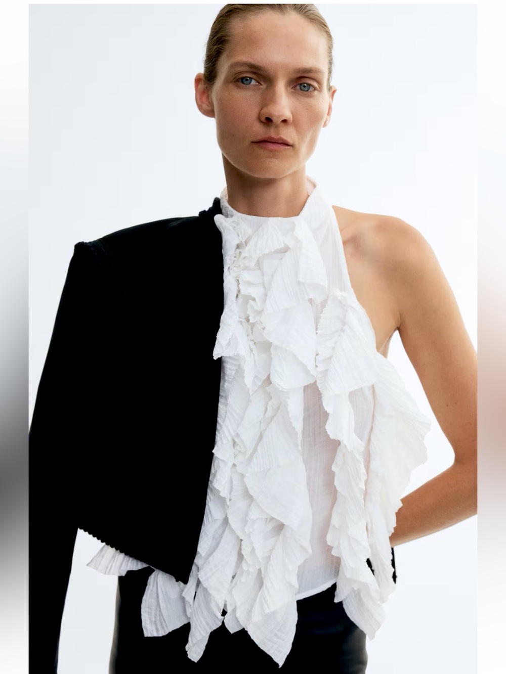 H&M NWT WHITE RUFFLED VISCOSE-BLEND TOP
